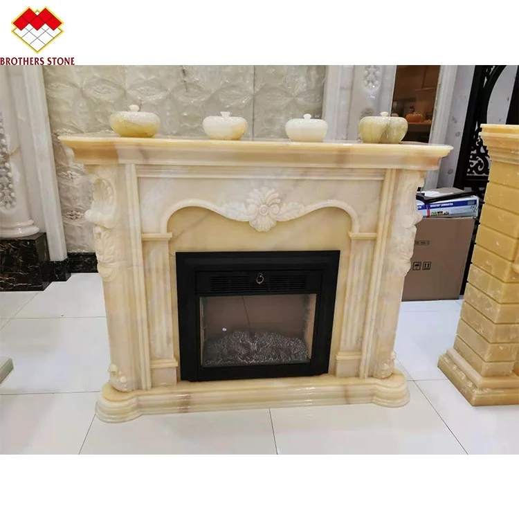 Onyx Stone Fireplace Surround Customized Modern Design Marble Mantel for Indoor Use Freestanding Type