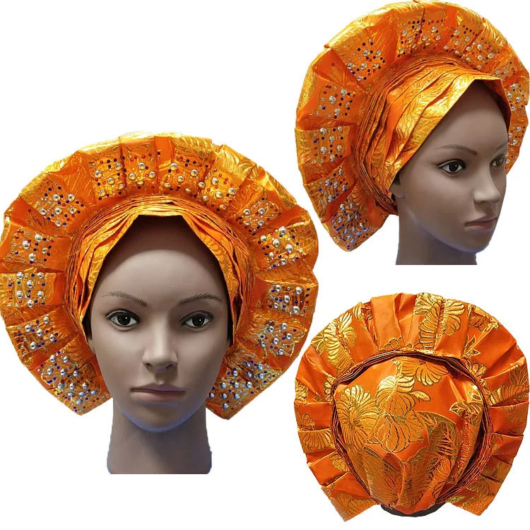 2022 New Fashion Bright Print Pattern Headwrap Crystal Africa Sego Already Made Auto Headtie for women