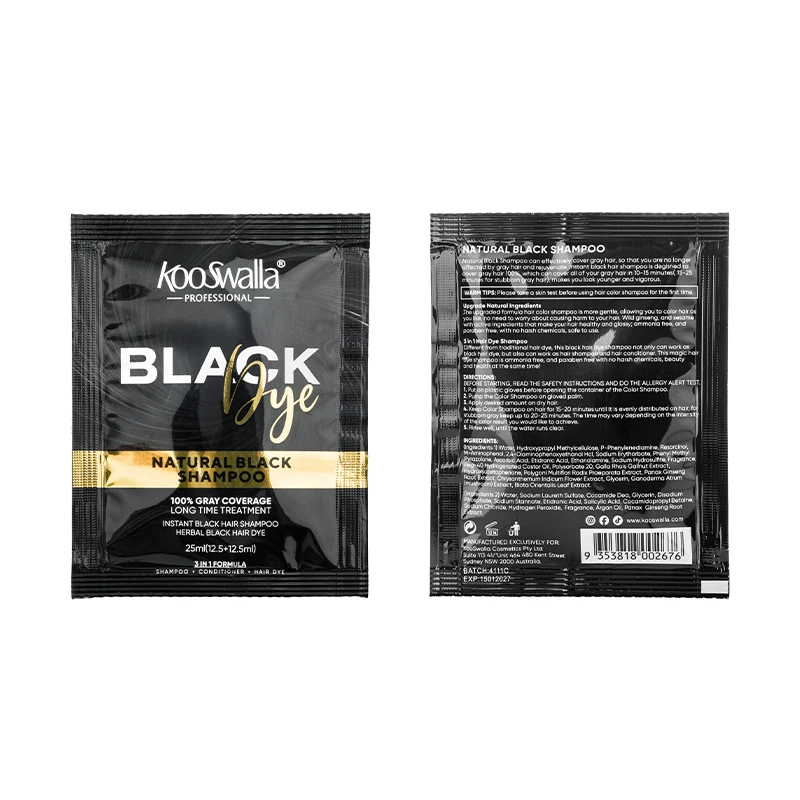 new herbal 3 in 1 permanent black kooswalla organic and natural  hair dye shampoo sachet for gray hair