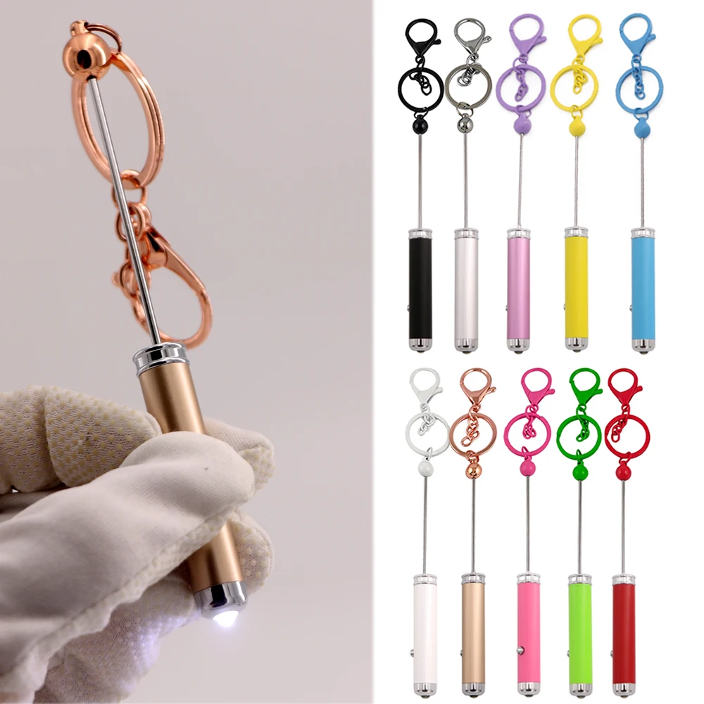 Novelty Fancy Beadable Flashlight Keychain Add Focal Beads Bar Blank DIY Handmade LED Lamp Beaded Bar Keychain with LED