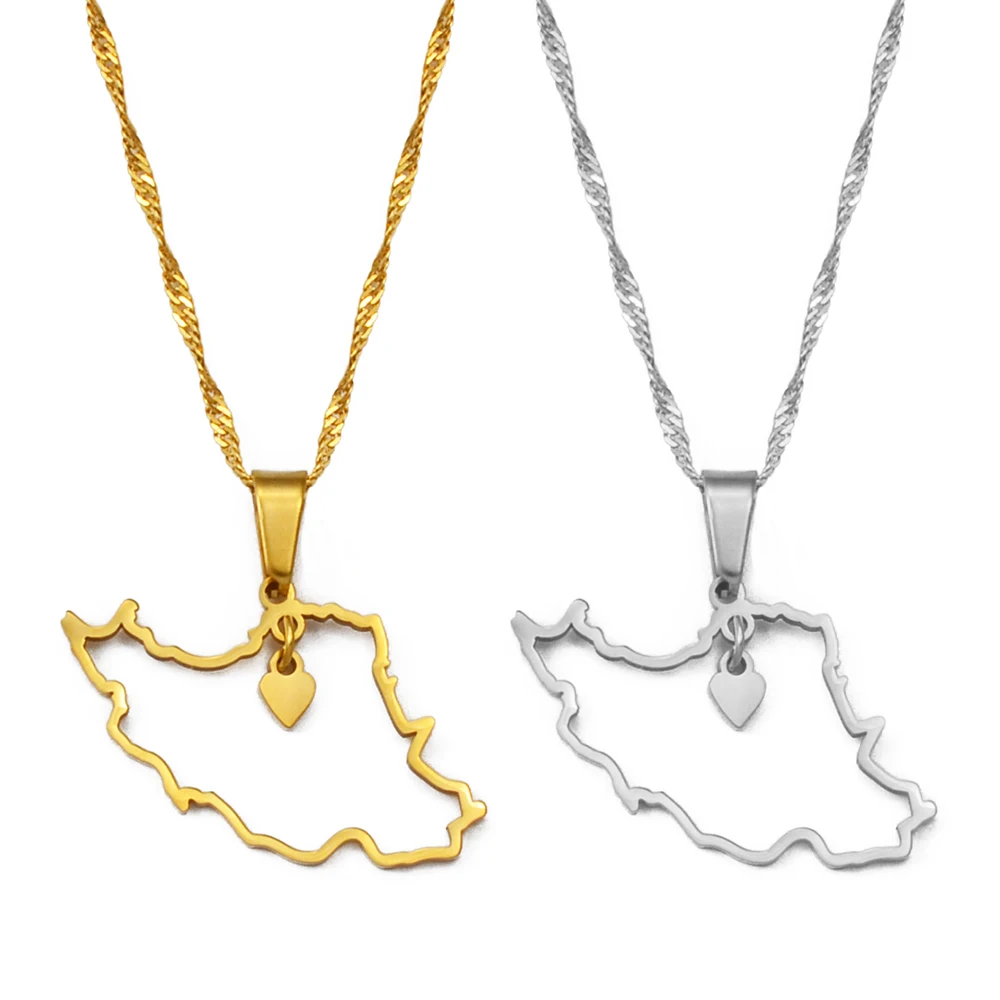 Heart Iran Map Pendant Necklace Women Girls Jewelry,Silver Color Gold Color Iranian Necklaces #211721