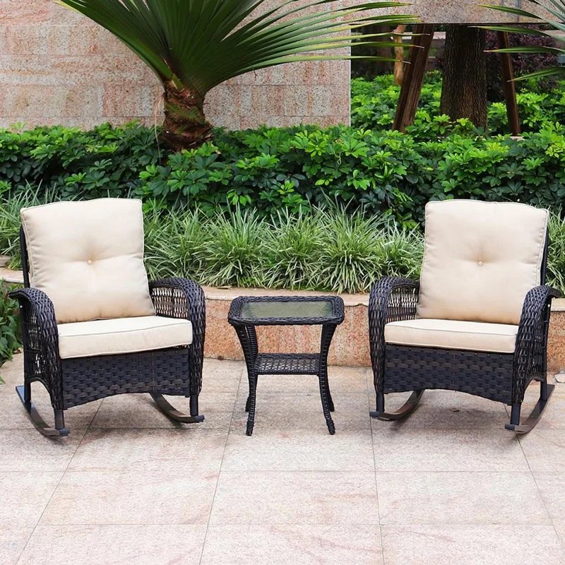 New Design 3PCS Rattan Wicker Furniture Sets Rocking outdoor Garden Patio Furniture Patio Conversation Furniture
