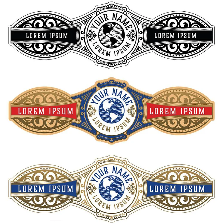 Custom Various embossing Cigar Label Waterproof Embossed Cigar Bands Cigar Ring Sticker