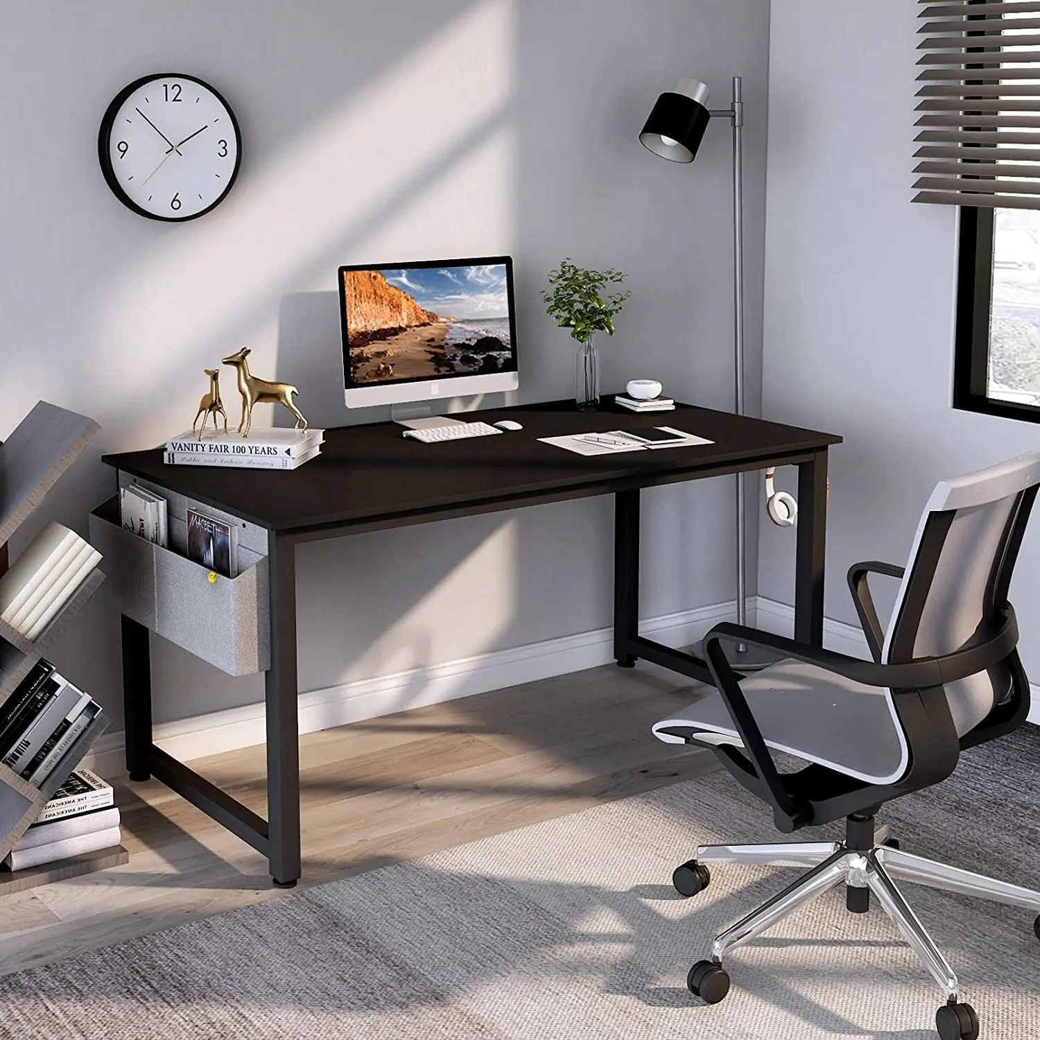 PC Desk Home Office Building Modern School Furniture Black Wood Corner Computer Desk with Shelves