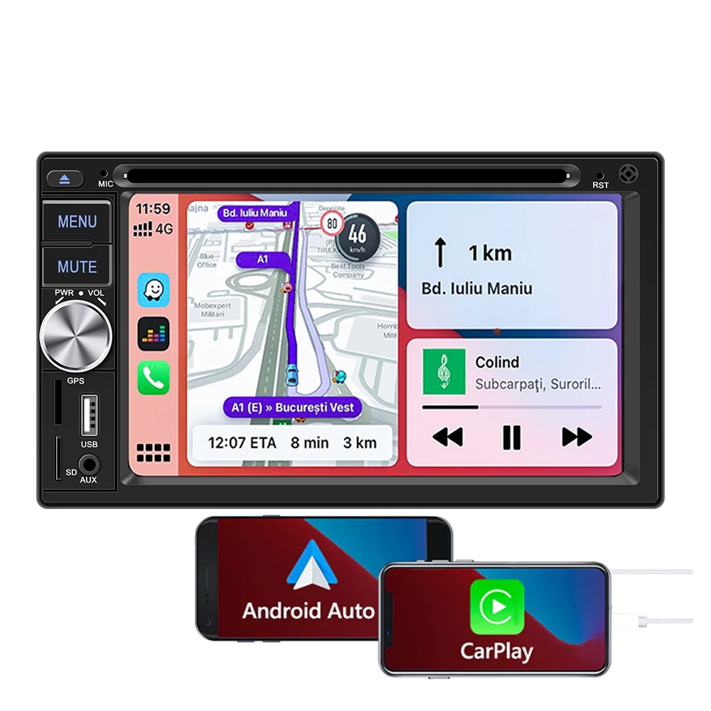 Factory 6.2 Inch Universal Double 2 Din Radio Car GPS Stereo DVD Player With carplay and Android auto