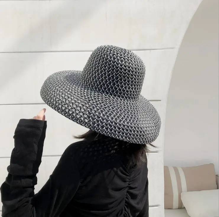 
Summer Hepburn style Back Straw Hat Visor Sunscreen Holiday Seaside Beach Big Hat Chic Fashion cool hat for women 