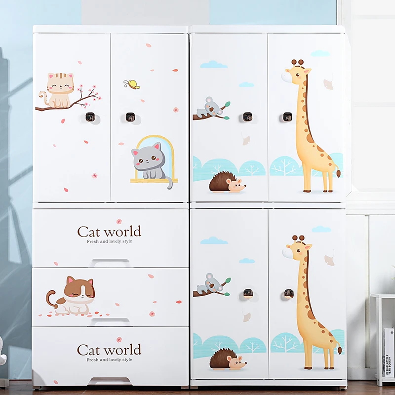 Haogle Factory Prices PP Plastic Living Room Storage Cabinet Plastic Storage Drawer Portable Wardrobes Kids Clothes Cabinet