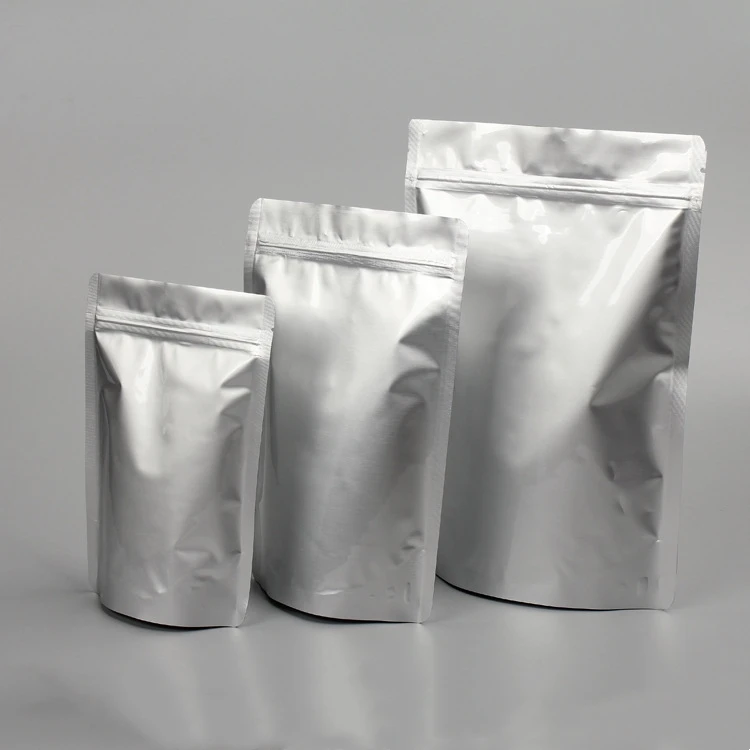 Stand Up Small Mylar Zip lock Blank Aluminum Foil Silver Zipper Plastic Bag Food Coffee Tea Packaging Pouch With Zipper