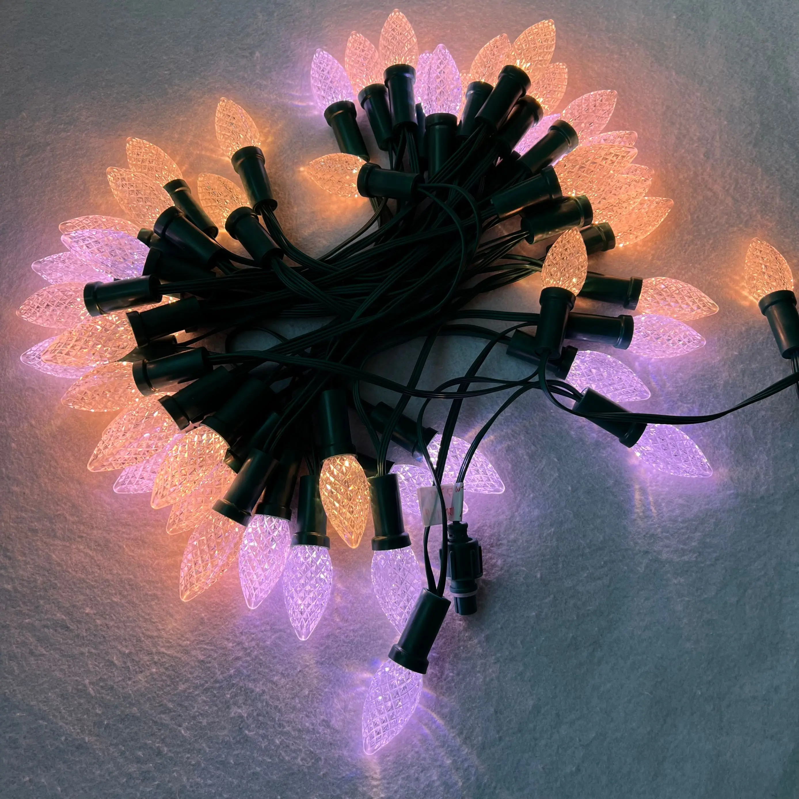 Addressable SK6812-RGBW(3000K) C9 DC5V/12V LED Pixel String Light IP68 15cm/30cm Spacing Green Wire XConnect Pigtails