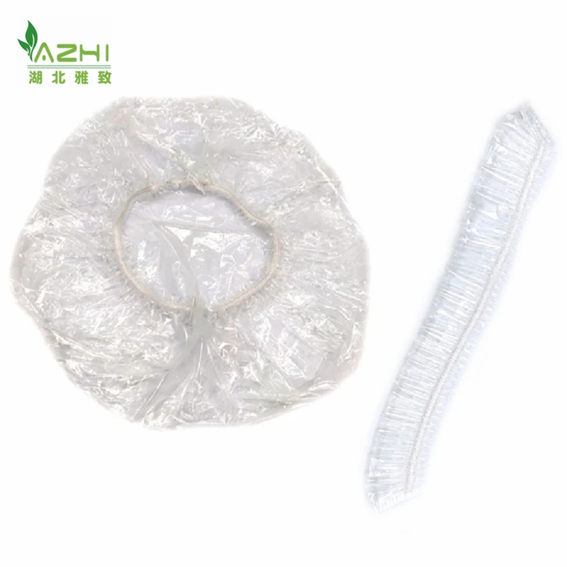 Crimped/Pleated/Strip/ disposable plastic hat hair PE Cap Bouffant Shower Bathing PE head cover  hotel shower caps