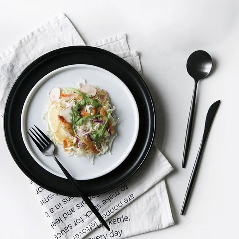 Wholesale High Quality Stainless Steel Silverware Flatware Spoon Fork Knife Black Matte Cutlery Set