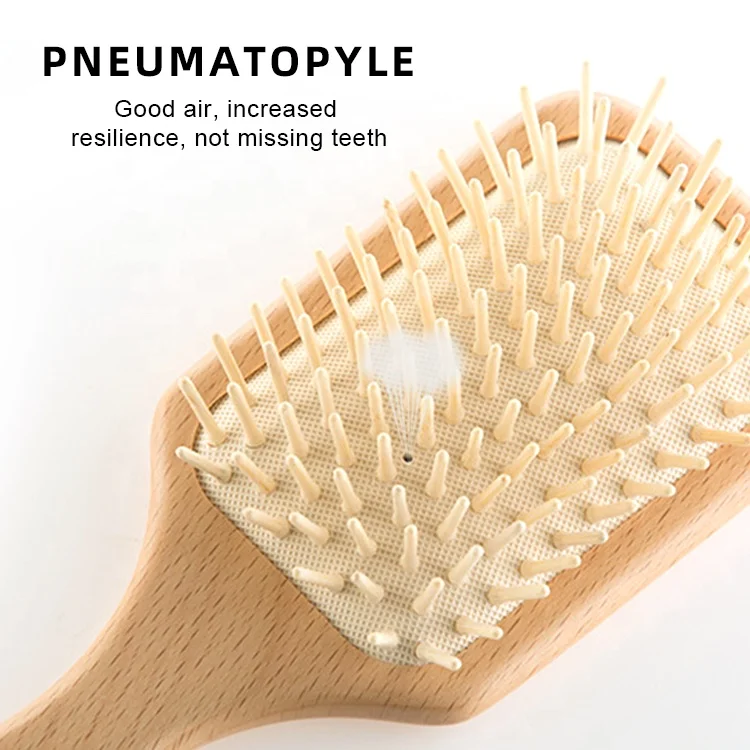 Personalized Private Label Detangling Cushion Paddle Round Comb All Purpose Hairbrush Kit Natural Wooden Hair Massage Brush Set