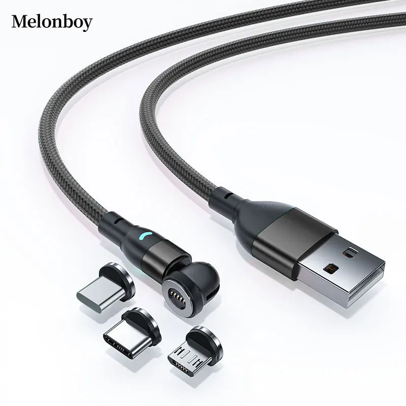 Free Samples 540 Degree Rotate Magnetic Charging USB Cable 3in1 Type C Mobile Phone Charger Led Light 2022 New Design
