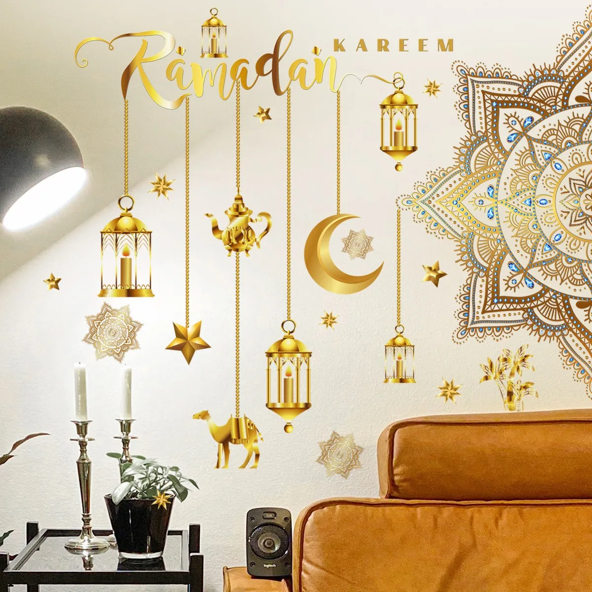 Wholesale Custom PVC Removable Moon Lantern Islamic Eid Mubarak Muslim Ramadan Home Wall Decor Stickers
