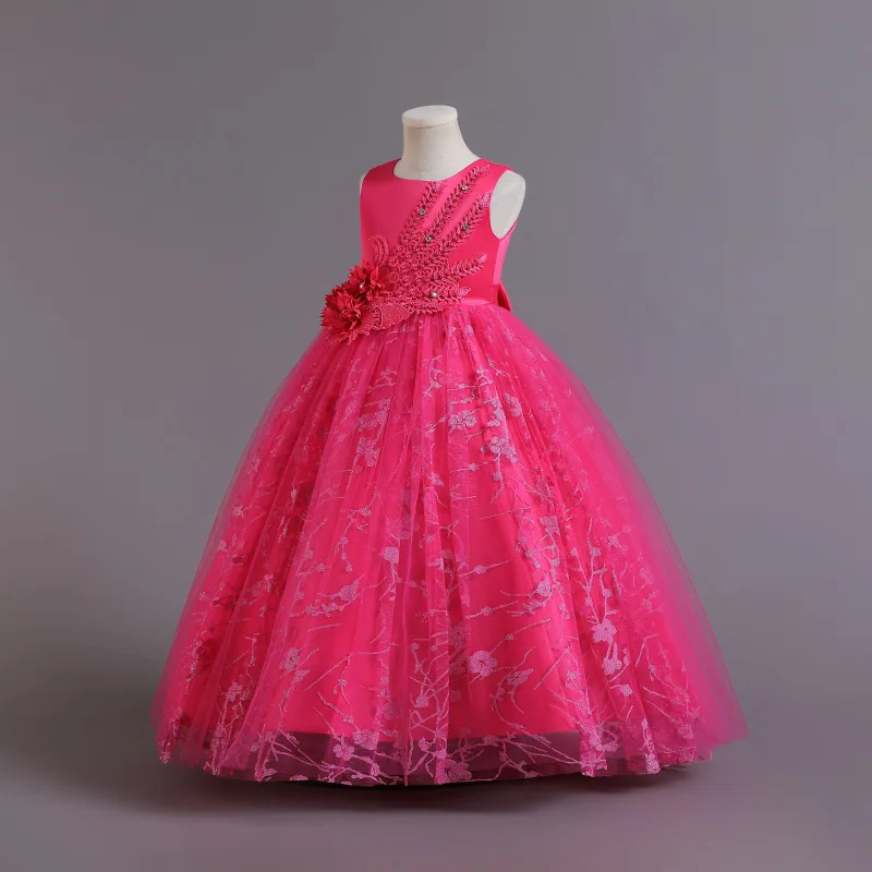 LW1803 Tulle Kids Long Dresses High Quality Girls Wedding Flower Kids Party Dress Flower Pageant Dress