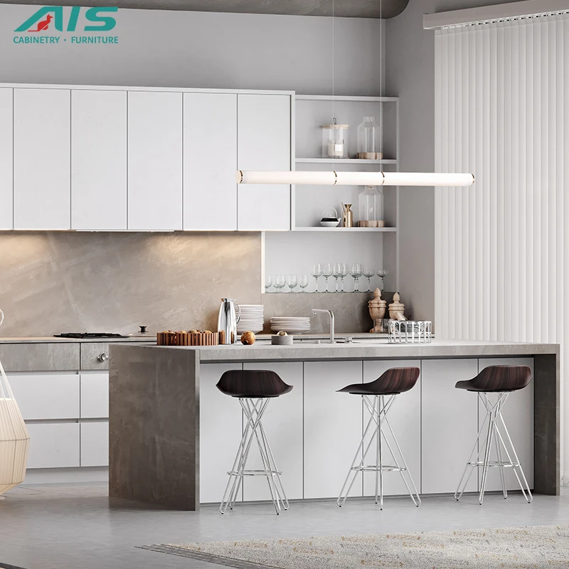 Ais Apartment Cabinet Kitchen Modern Style Design Customized Kitchen Furniture Classic White Pvc Kitchen Cabinet With Island