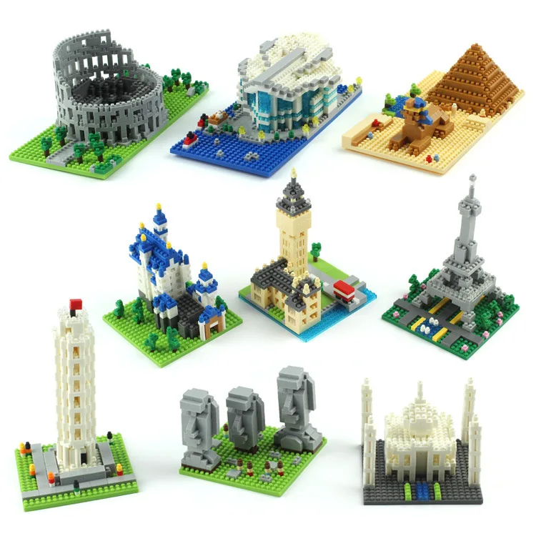 8400-8409 Eiffel Tower Easter Island Taj Mahal Big Ben Swan Stone Castle World Famous Building Blocks Model Brick Kids Gift Toys