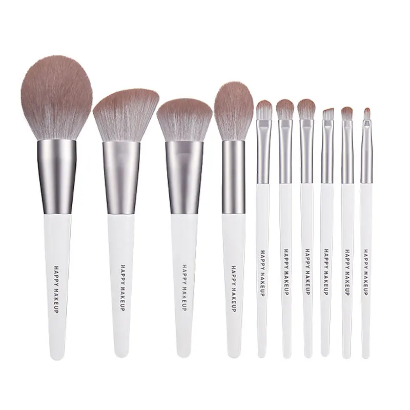 Happymakeup Rich Stock  Makeup Brush Set Wholesale High Quality Vegan Soft Hair 10pcs White And Black Make Up Brushes With Case