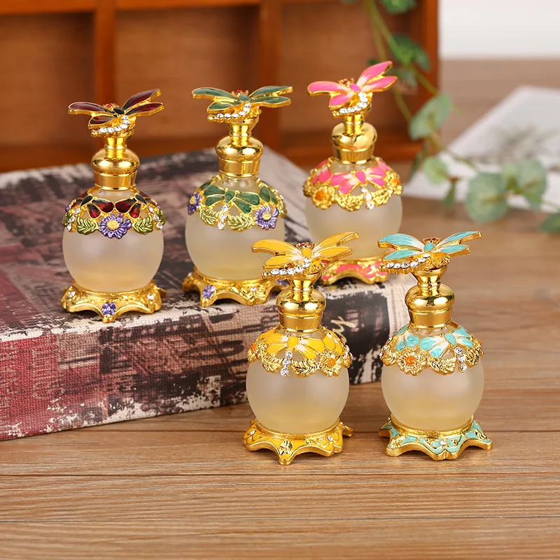 Middle East Style Dubai Zinc Alloy Decorate Enamel Glass Bottle Empty glass bottle 15ML stick perfume essential oil empty bottle