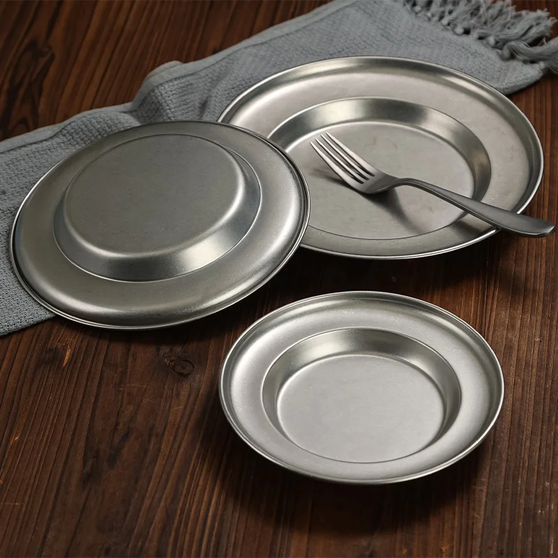 Chaozhou Stainless Steel Spaghetti Plate Vintage High Beauty Korean Disc Outdoor Camping 6~12 inch plate