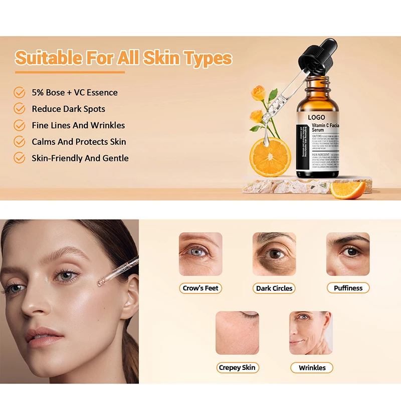 Private Label Vitamin C Facial Serum Hyaluronic Acid Anti Aging Skin Brightening Serum For Face Care Vitamin E Face Serum