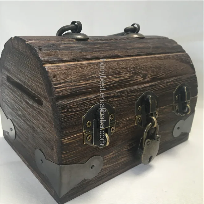 Antique Wooden Pirate Treasure Box Chest with Lock and Key Keepsake for Jewelry,Toys,Tarot Cards,Gifts,Home Decor
