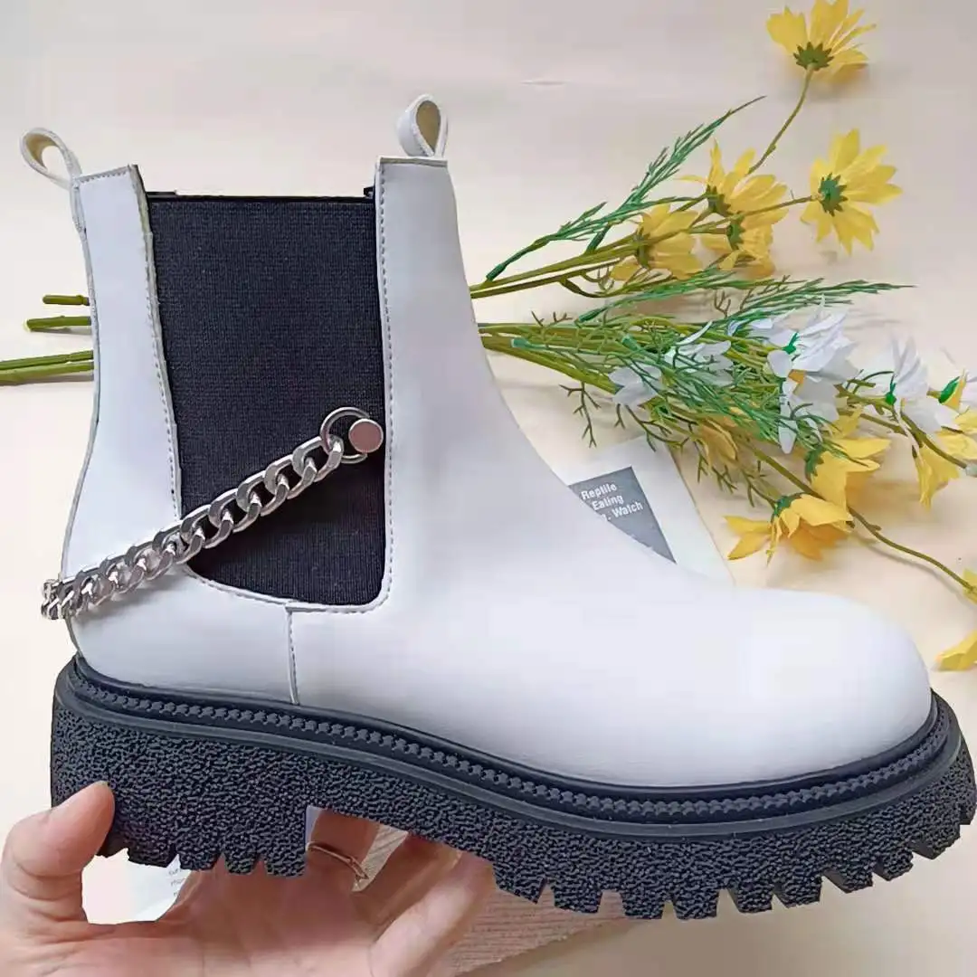 Trend Wholesale Women Luxury High Top Heel wood sole Custom  Rain Shoes Work Ankle Chunky Chelsea Boot Woman