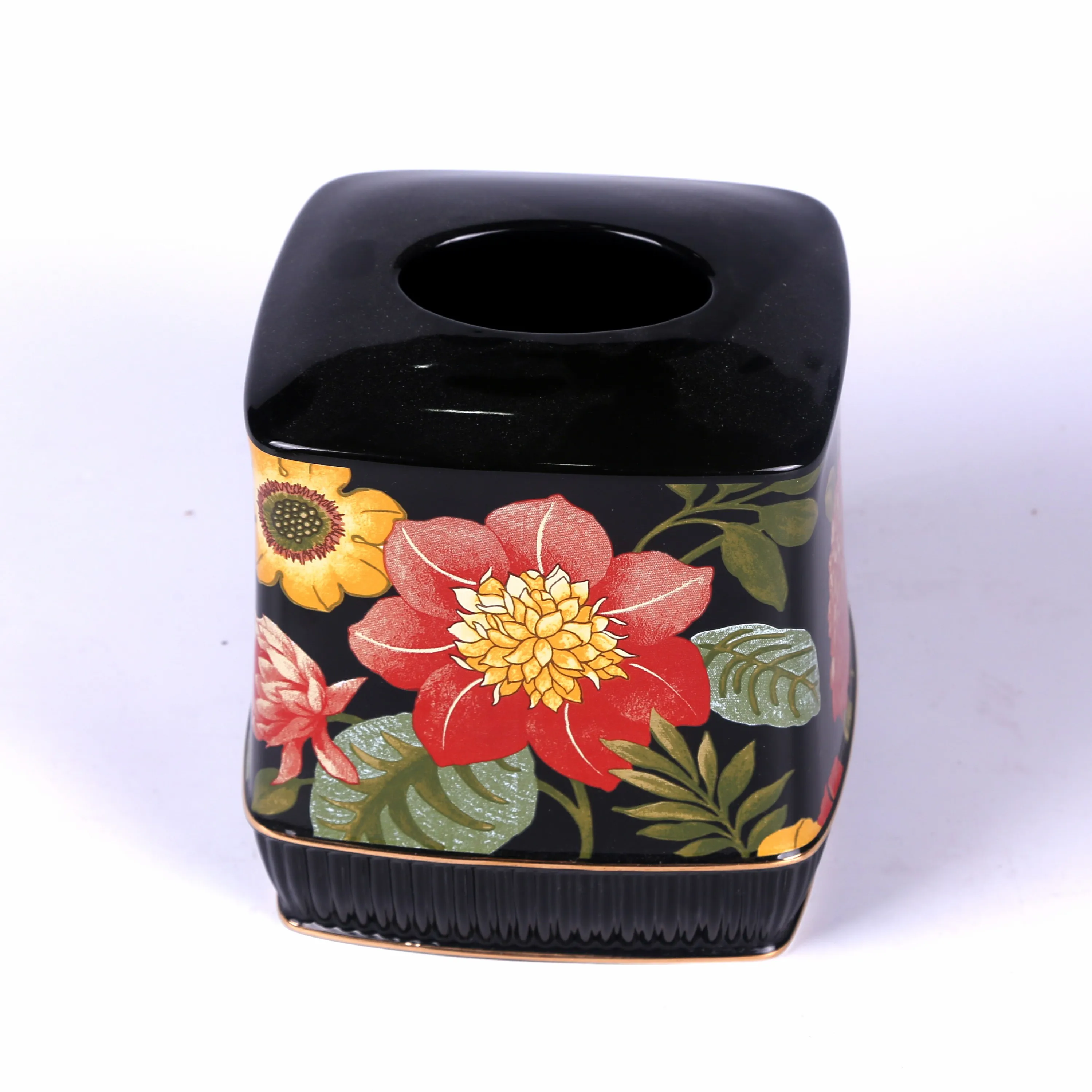 JIA SHUN 6 piece home hotel bathroom products black ceramic flower decal bathroom accessories set