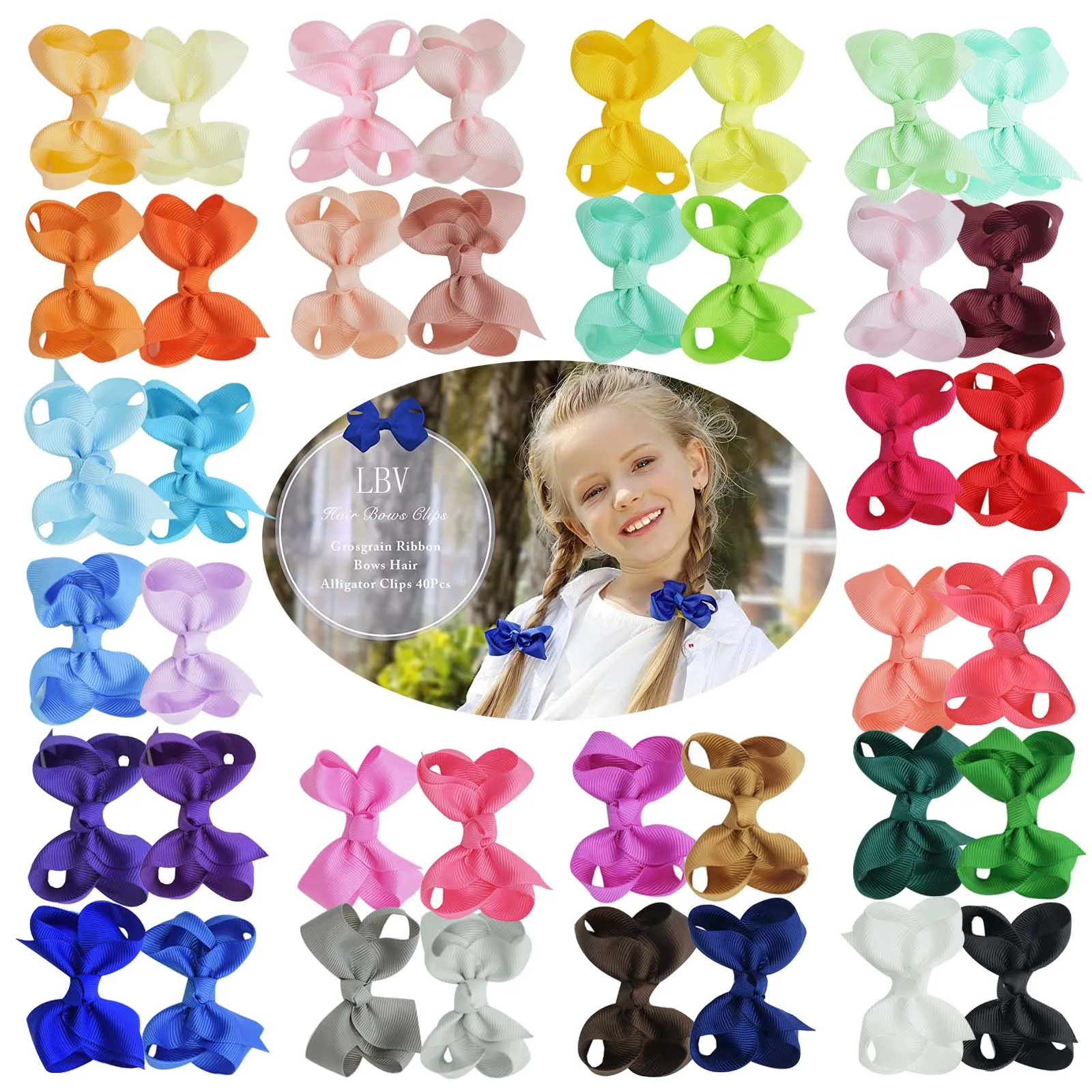 Amazon Hot Sale 40 Color Multicolor Curly Flower Hairpin Fashion Bow Duckbill Clip for Girls Sweet Style Resin and Fabric 160