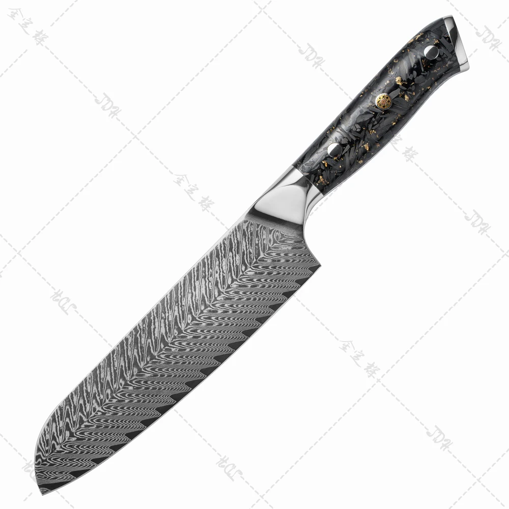 7 inch Santoku Knife Damascus Kitchen Knife 67 Layers with Acrylic Handle Black