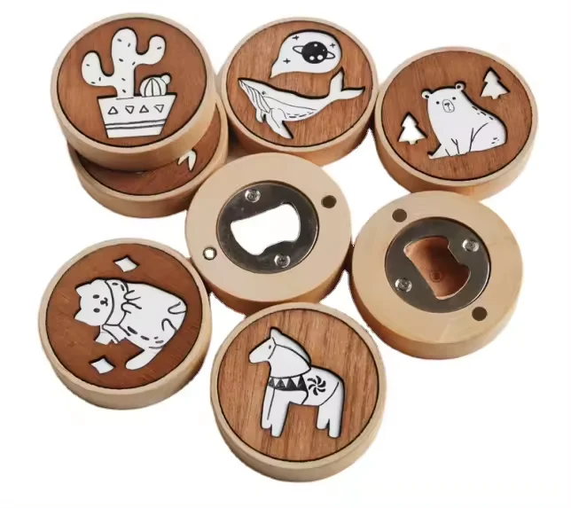 Hot Sale Promotional Gift Kitchen Bar Rest Room Multifunctional Cartoon Animal Souvenir Wooden Bottle Opener Fridge Magnets