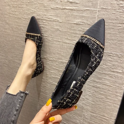 New spring and autumn woolen pointed toe small fragrance flat shoes for women 333