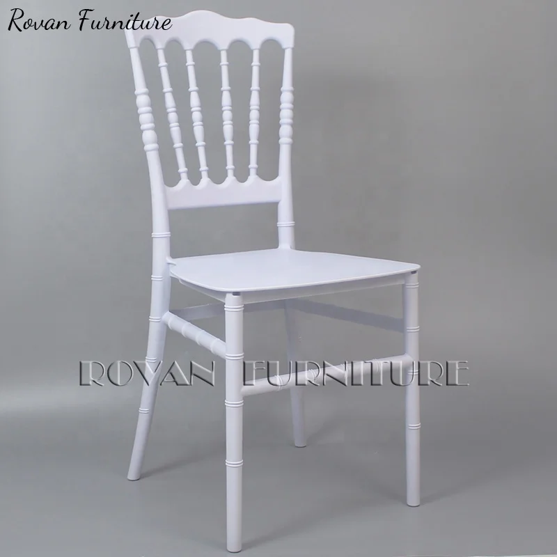 Outdoor pp resin waterproof white plastic royal napoleon chair for wedding events plastic stacking chair