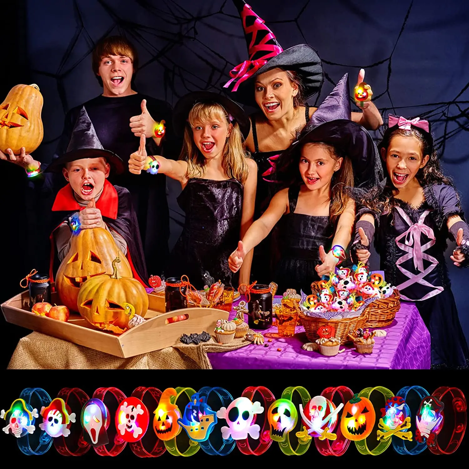 Halloween Party Favors for Kids LED Light Up Bracelet Halloween Toys Halloween Treats  Bag Flashing Candy Gift Bag Fillers
