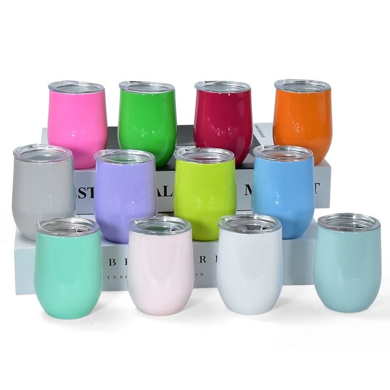 New shot glasses 3oz egg shape sublimation wine tumbler double wall insulated mini cup with plastic lid mix 12colors