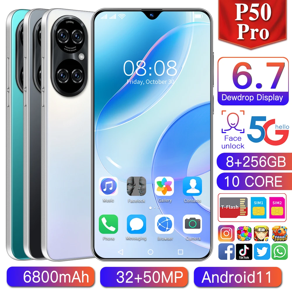 New Smart Phone For Huawei Honor P50Pro 8GB 256GB HD Full Display Global Version Smart Cell phone Unlock Android 5G Mobile Phone