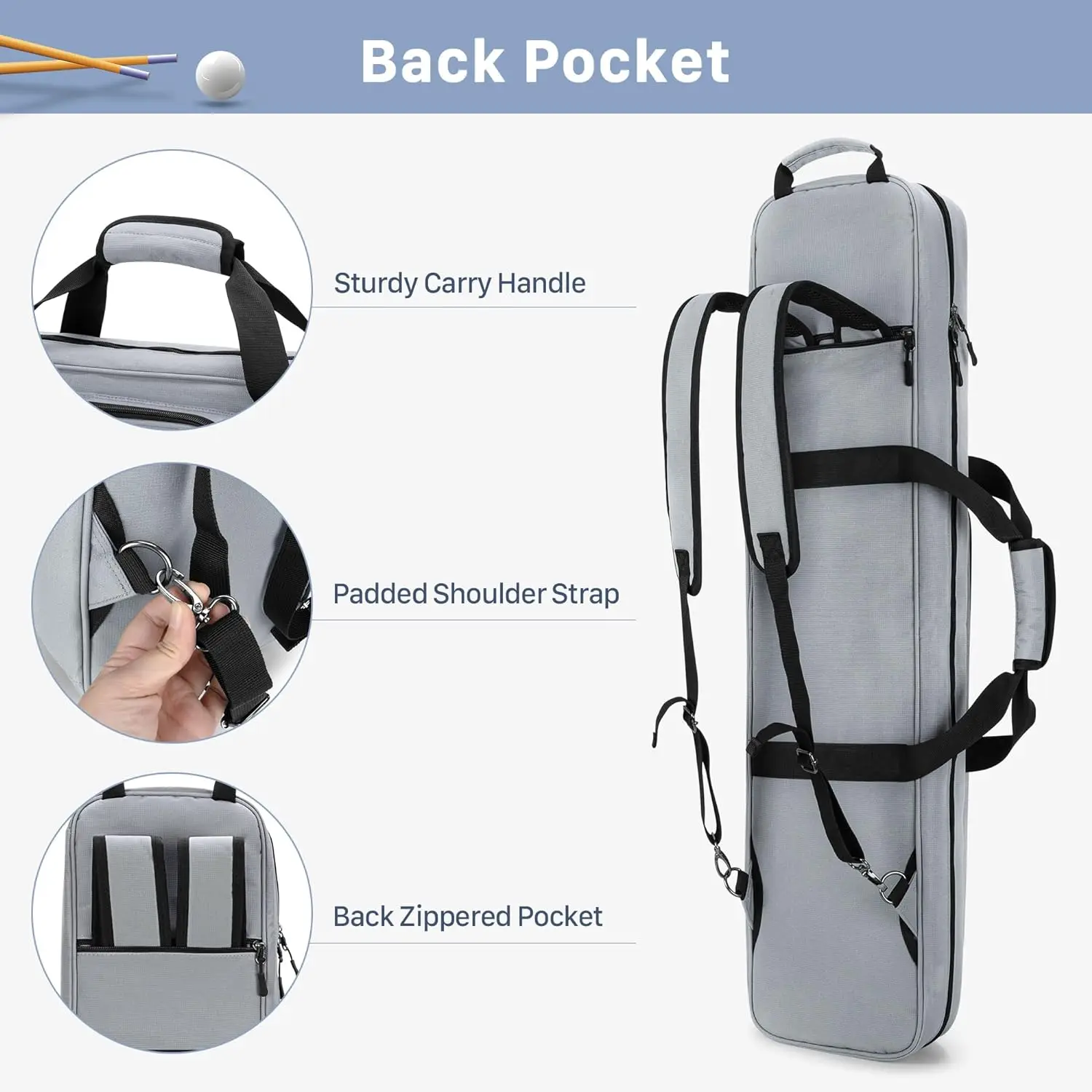 New Durable Custom 4x5 Pool Cue Case, Billiard Stick Carrying Case Holds 4 Butts and 5 Shafts, Soft Pool Stick Bag