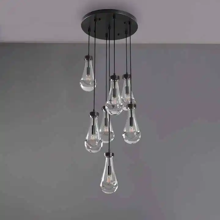 Factory Direct Delivery Simple Modern Nordic Lighting Raindrop Glass Pendant Chandelier Iron Coop Pendant Light Led Hanging Lamp