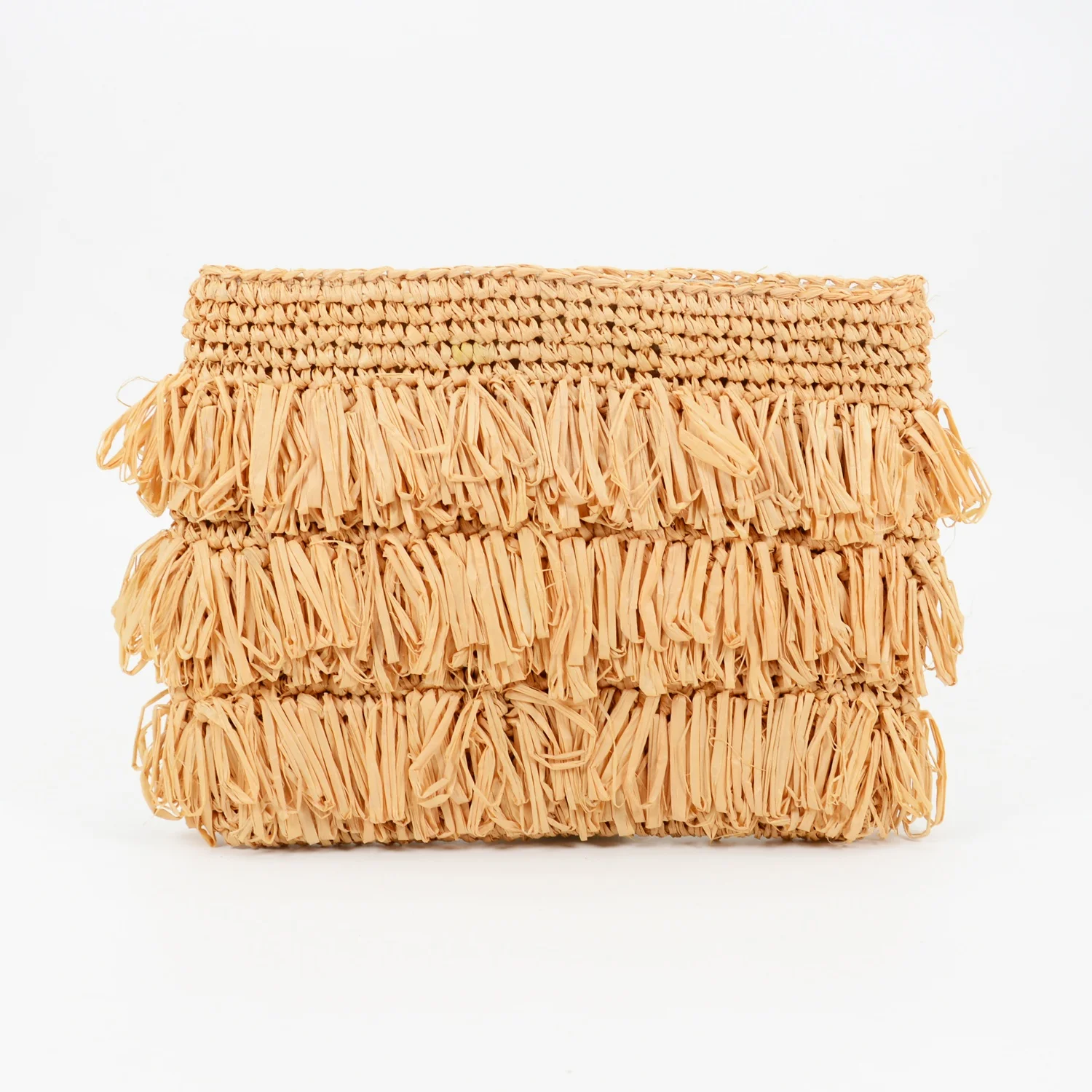 Handmade Crocheted Natural Raffia Straw Clutch Design Fringe Pouch for Summer Beach