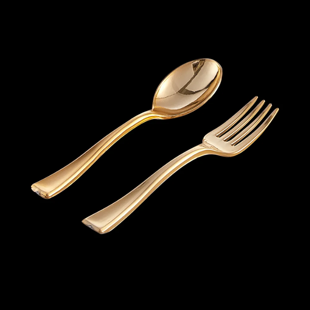 Xueli Disposable Gold Mini Plastic Cutlery Set Western Dinnerware Set Portable Kitchen Forks Spoons Knives Tableware Drop Ship