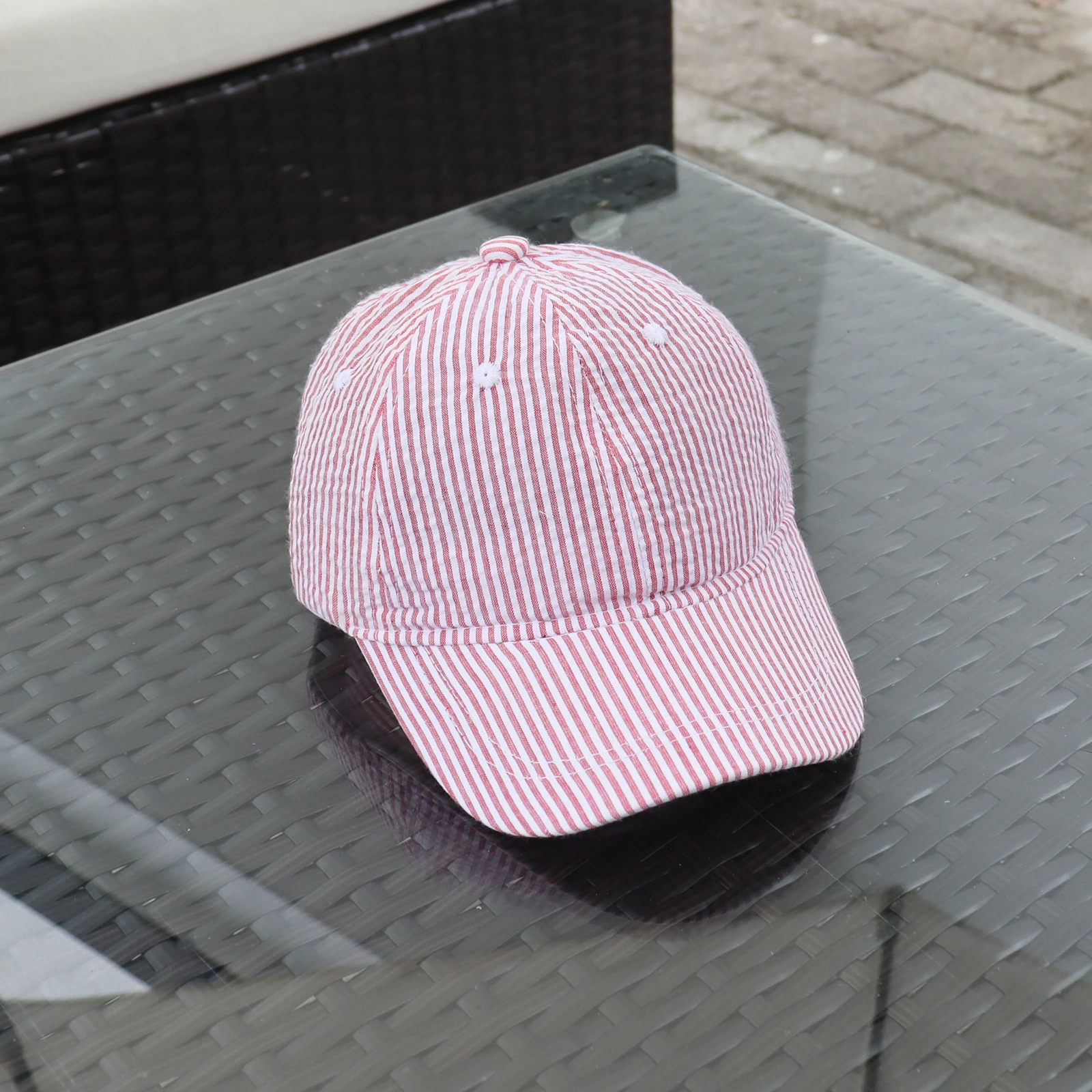 Personalized Baby Stripes Sunhat Cotton Canvas Toddler Baseball Hat Wholesale Kids Seersucker Hats DMA9037