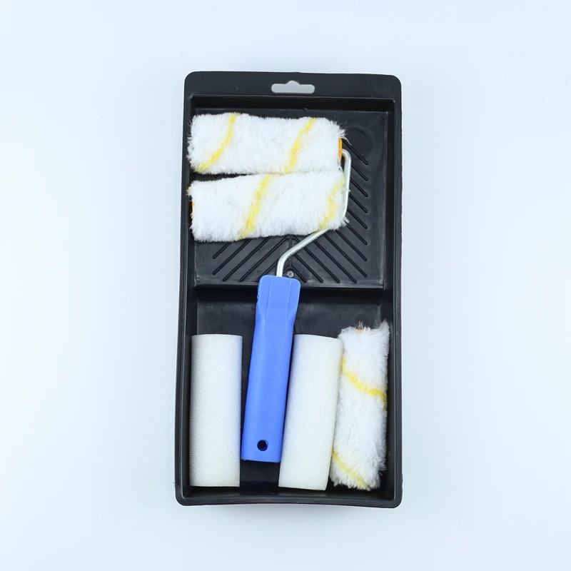 4inch yellow stripe painting roller set acrylic paint roller with blue handle  white foam roller kit
