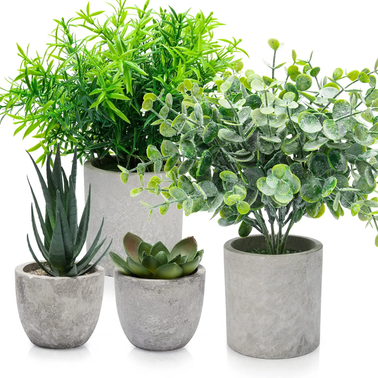 Wholesale 4PCS/Set Green Small Potted Artificial Eucalyptus Plants With Pots Artificial Succulents Plants