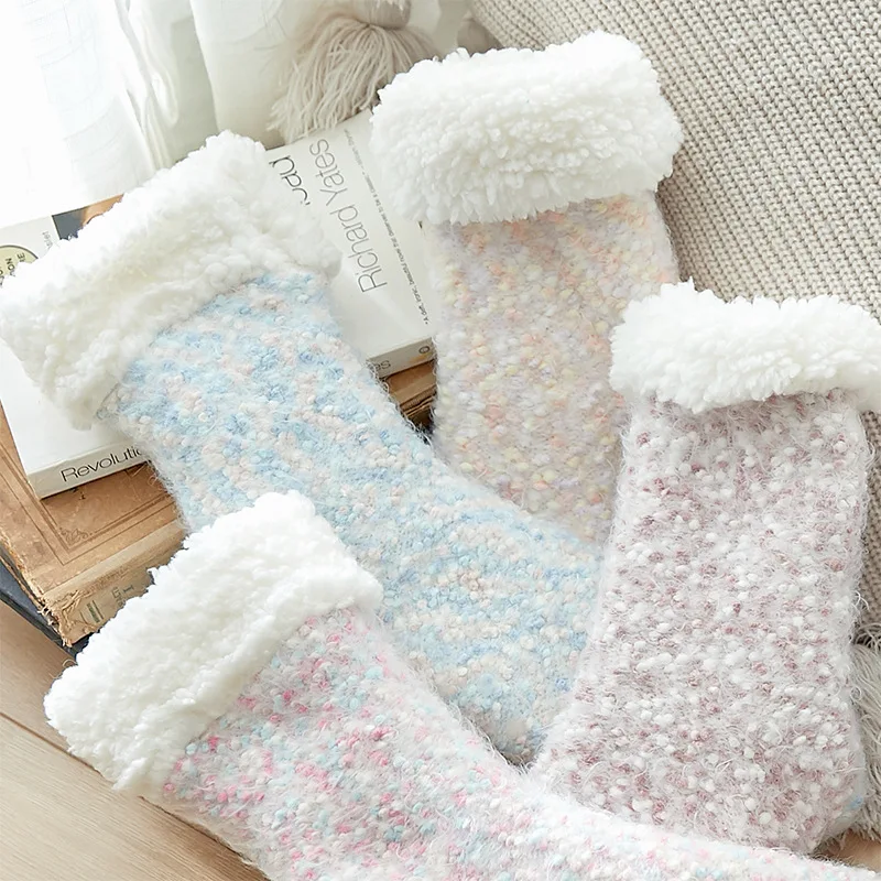 Оптовая продажа, пушистые мягкие флисовые Носки, зимние теплые домашние тапочки из искусственной шерсти, носки для женщин