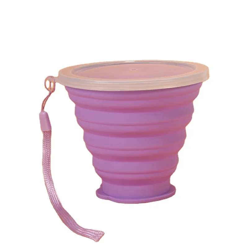 Outdoor custom logo color Portable folding water cup Camping eco-friendly silicone folding coffee cup with lid