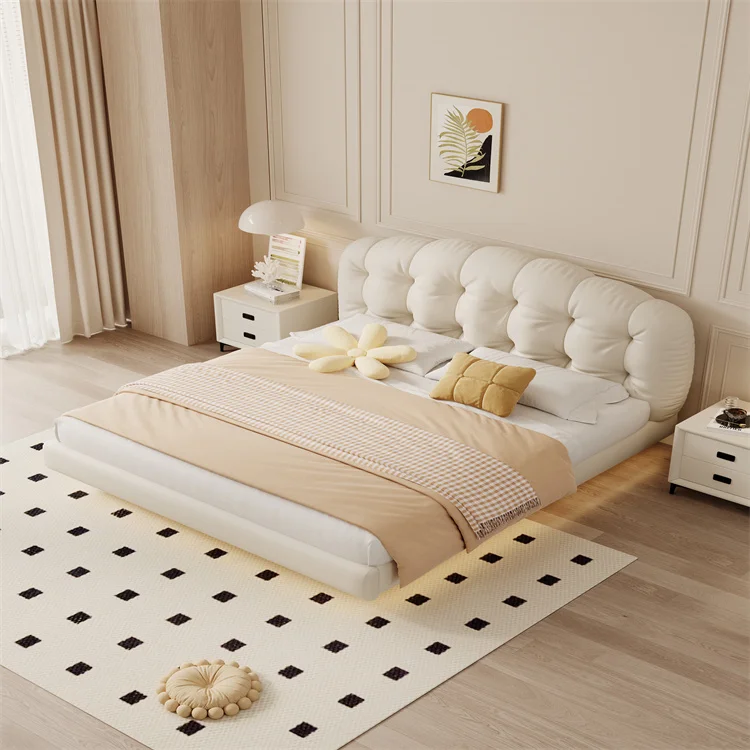 High-end Fashion Furniture Bed Italian Modern Style Luxury Bedroom King Size Leather Bed