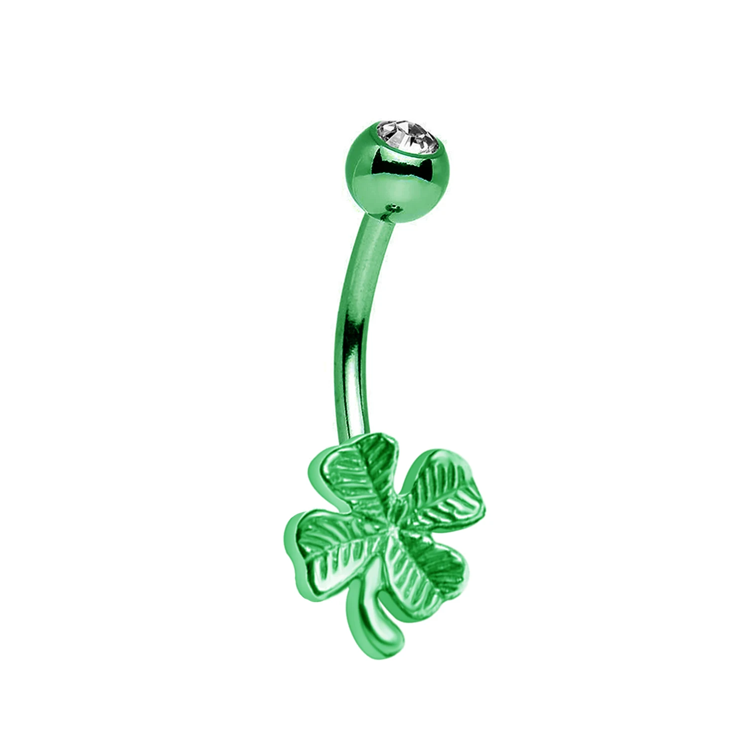 316L stainless steel four-leaf clover flower lock crystal cubic zirconia navel bar belly button ring body piercing jewelry