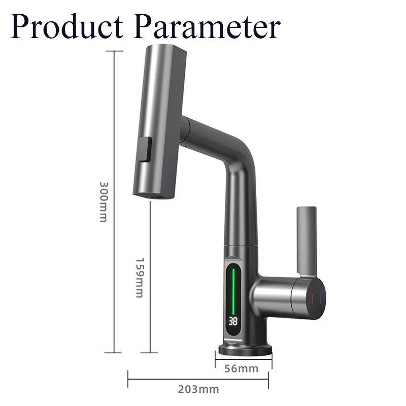 Innovative Rainfall Design Kitchen Tap Mixer LED Digital Display Temp Waterfall Kitchen Faucet