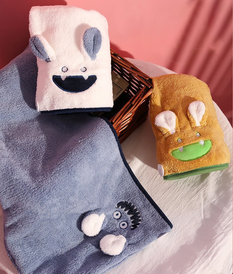 Cartoon Dry Hair Cap Coral Fleece Shower Cap Super Absorbent Quick Drying Turban Thickened Microfiber Cute Dry Hair Towel