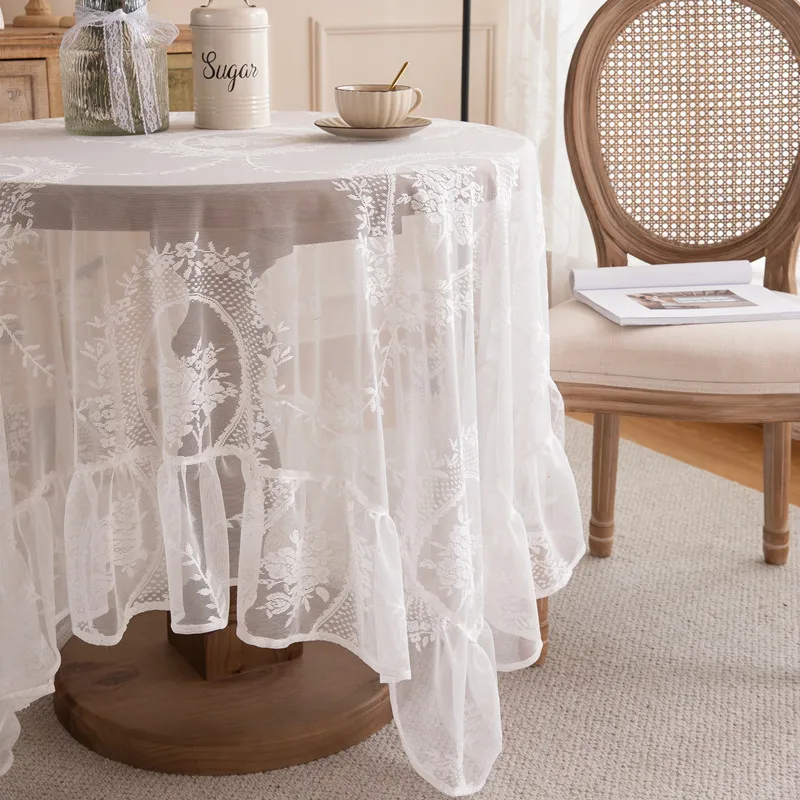 French home decoration round table cover cloth tea table wedding pastoral white lace tablecloth